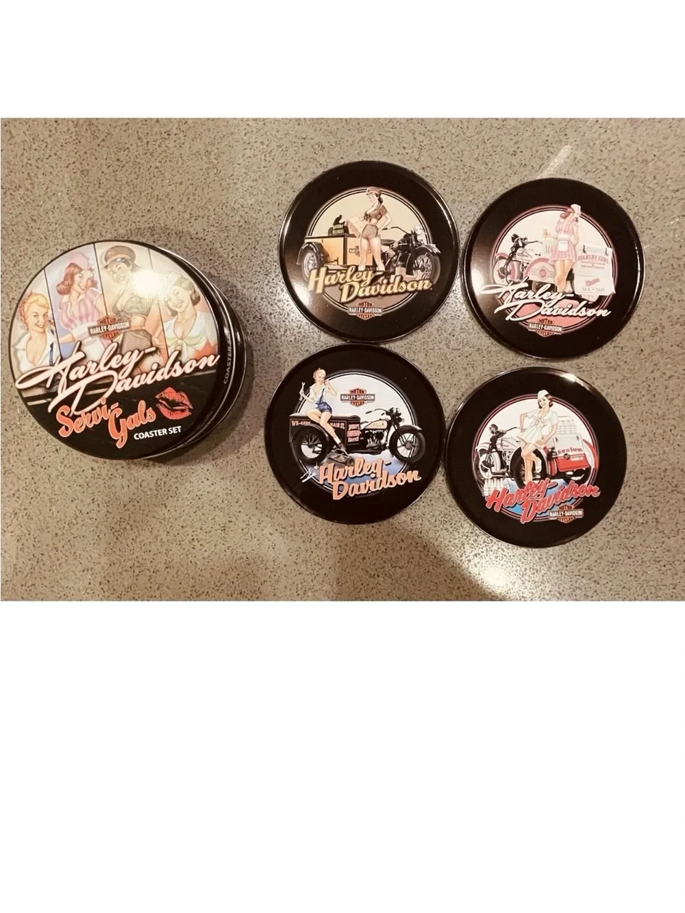 Harley-Davidson Servi-Gals Round Wall Art - Black, Cream & Pink Accents